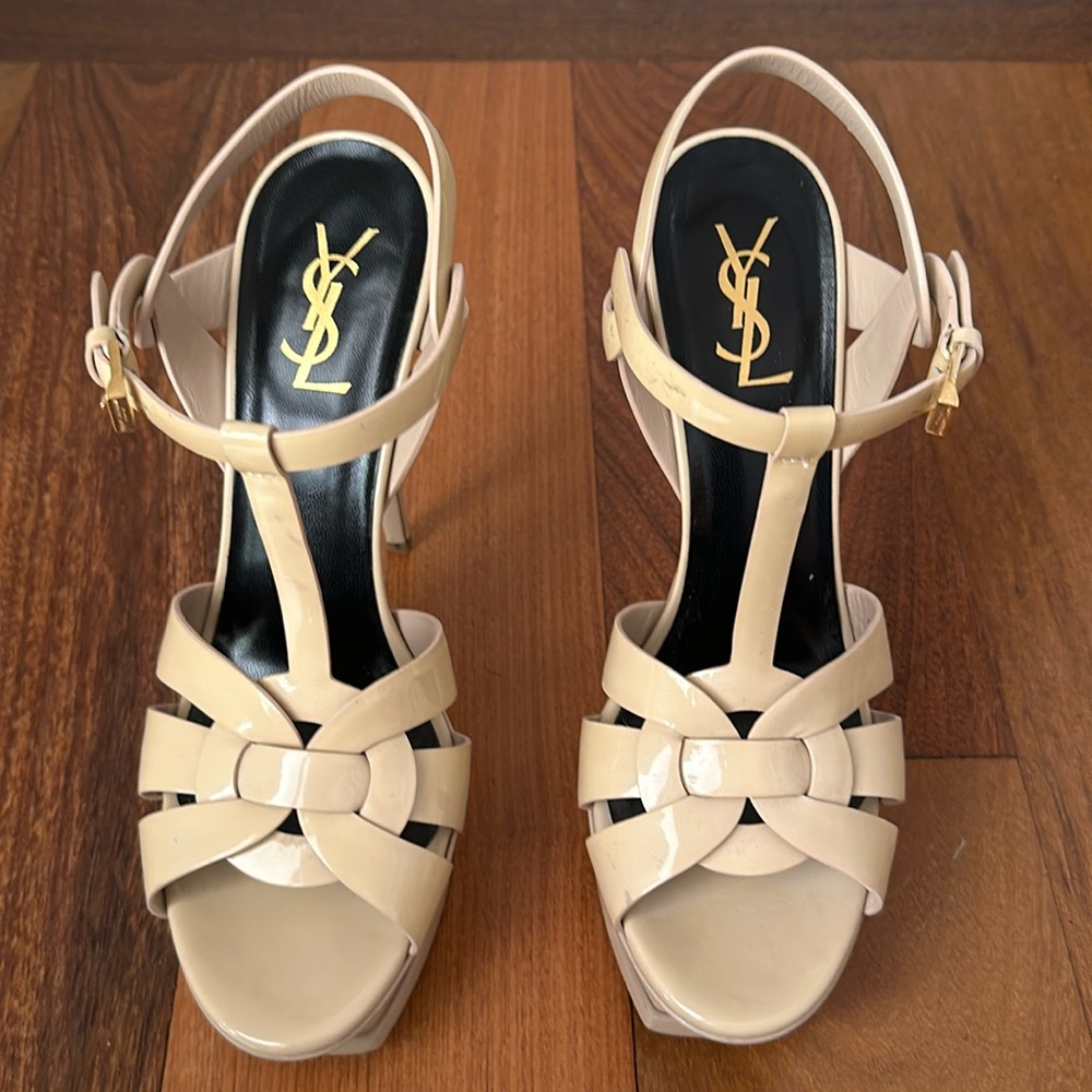 YSL Yves Saint Laurent Tribute Sandals Beige Patent Size 40